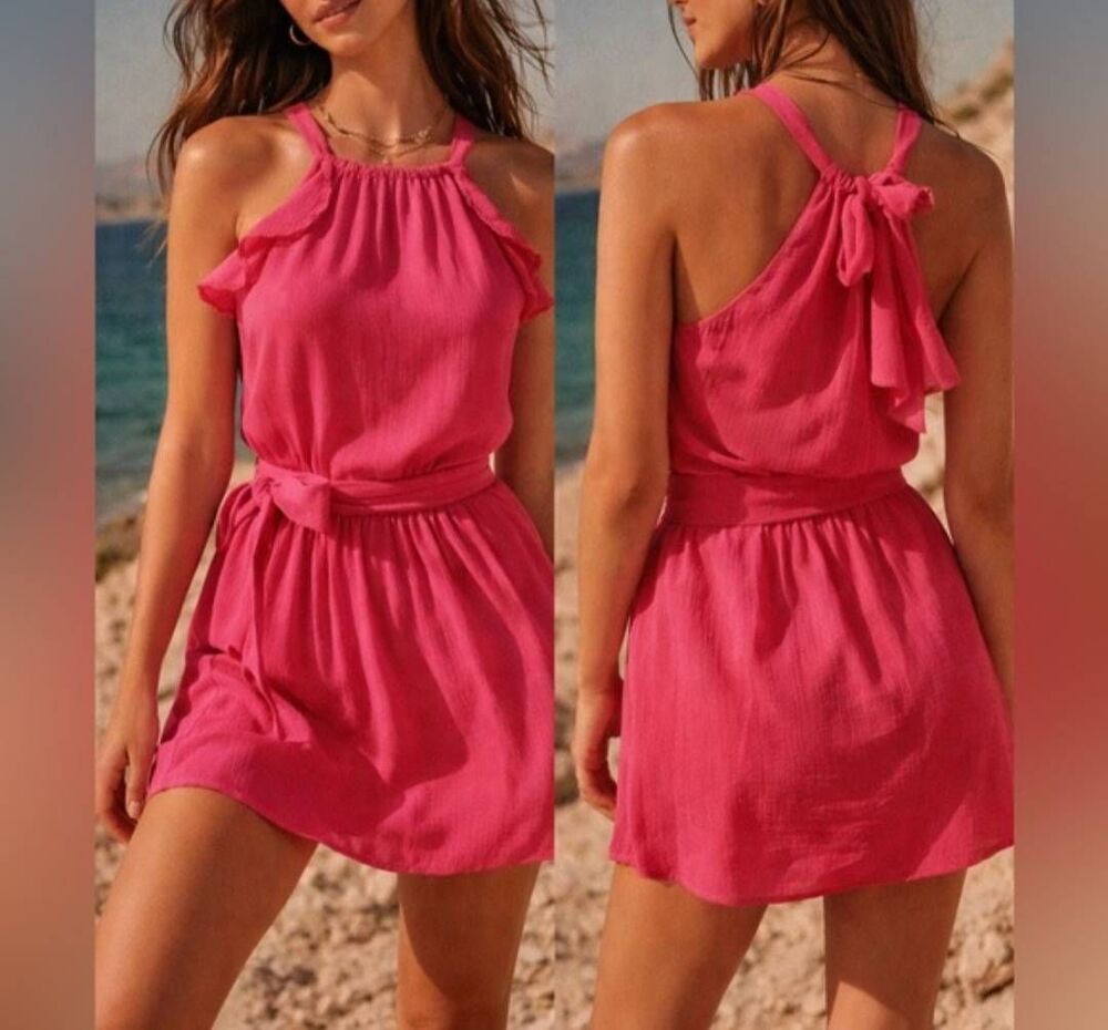 Sezane Nohola pink Ruffle mini  dress sz 36/US 4